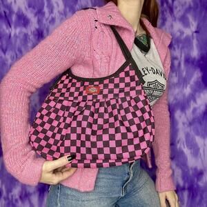 Pink and black checkerboard Dickies bag